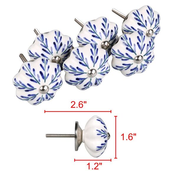 6pcs Vintage Knobs Floral Ceramic Pumpkin Drawer Pulls Knob, Pachira Macrocarpa - Picture 2 of 6